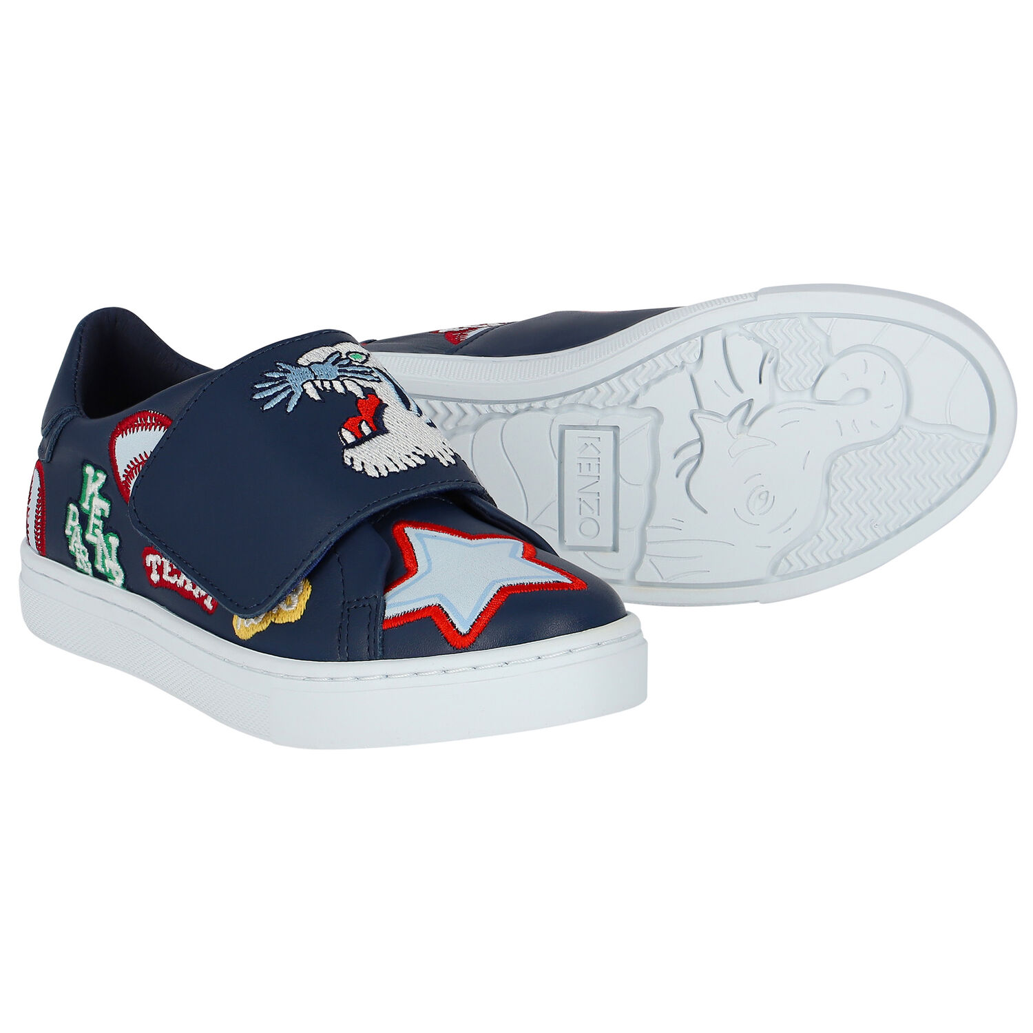 Navy Blue Varsity Tiger Logo Trainers, 1, hi-res